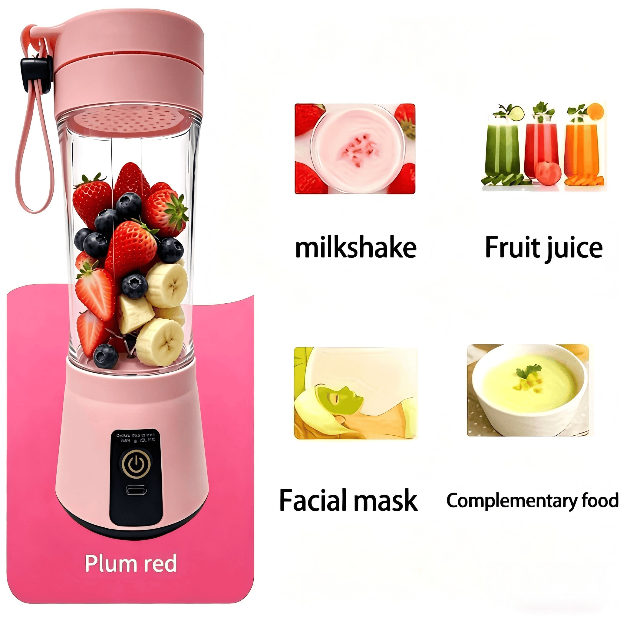 Portable Blender Usb Rechargeable - 1 เครื่องปั่นขนาดเล็กแบบพกพาสำหรับใช้ในบ้าน, เครื่องปั่นมีใบมีดสแตนเลส 6 ใบ ทรงพลัง,